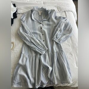 H&M White and Navy Striped Button-Up Tunic